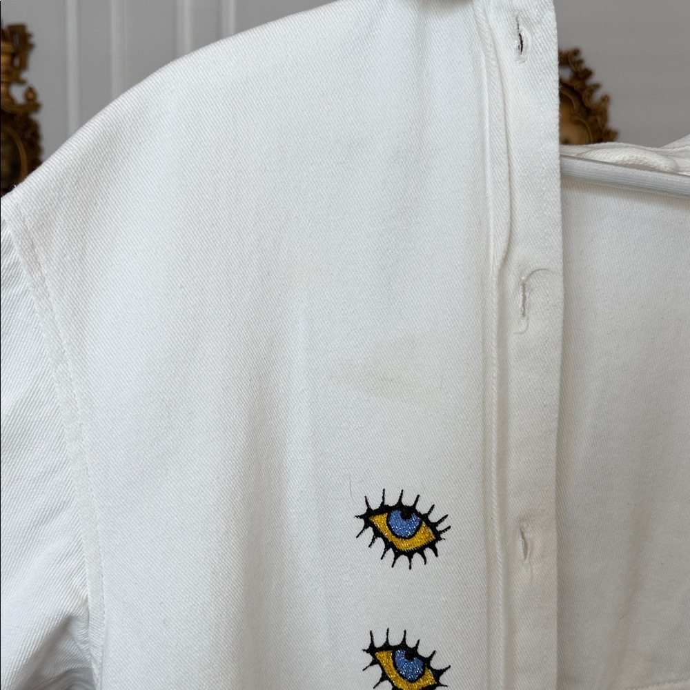 Eye See You Handmade Hand-Painted White Jeans Jacket – Made in Greece - Picture 10 of 17